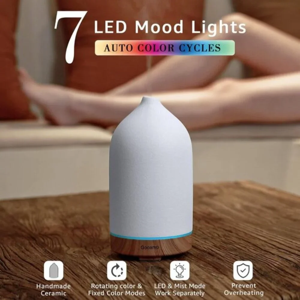 New 200ML Ceramic Essential Oil Diffuser Ultrasonic Aromatherapy Humidifier LED - Picture 2 of 10